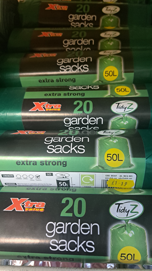 TidyZ Extra Strong Garden Sacks - 20 Bags, 50L Capacity